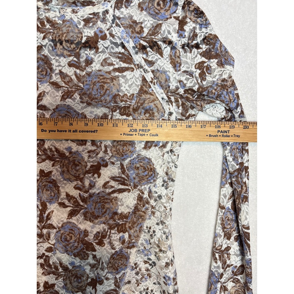 Free People Lyric Floral Lace Mock Neck Long Sleeve Top Brown Blue Rose Size M - Picture 9 of 11